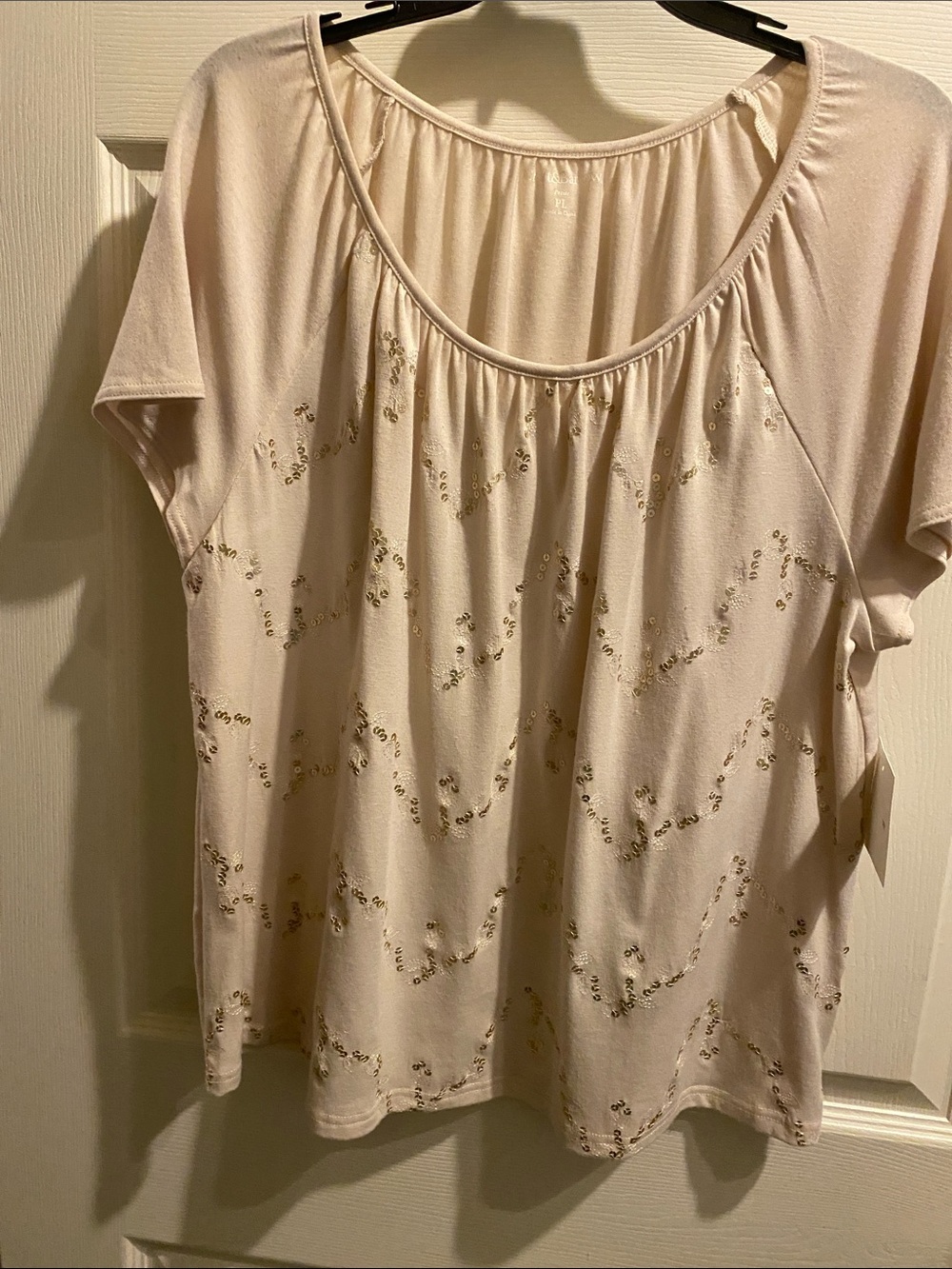croft & barrow Cream Short Sleeve Scoop Neck Top with Sequin Accents